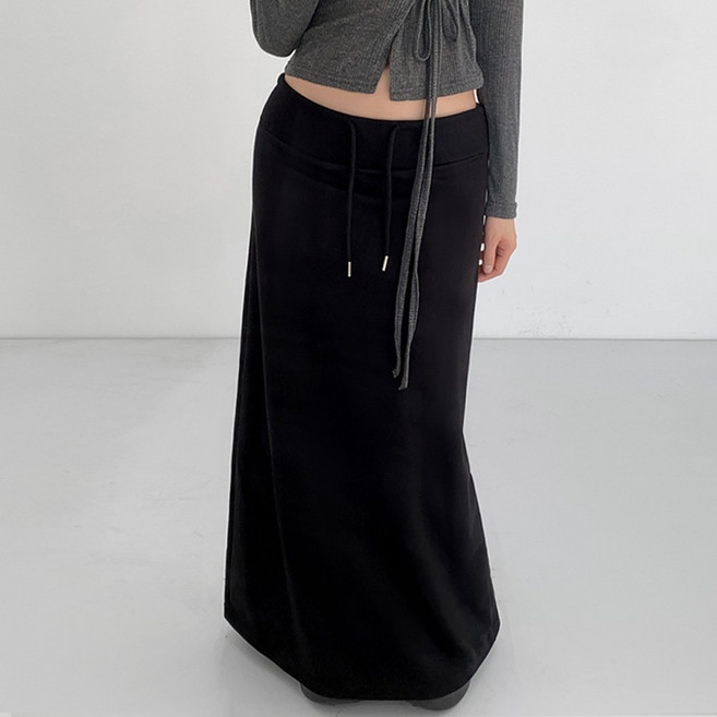 티데일리 여성용 네브 스트링 밴딩 웨이스트 맥시 롱 스커트