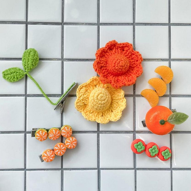 귀여운 제주 감귤 새싹 머리핀 8종, 1.주황귤, 1개