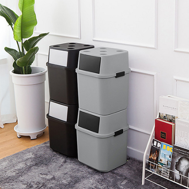 플라팜 스택킹 블럭분리수거함 45L 재활용분리수거함 가정용 분리수거함, 1개, 블랙