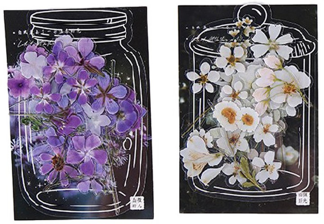 올리브파티 플라워 꽃 화병 스티커 다꾸 세트 패키지, 화이트+퍼플, 1세트