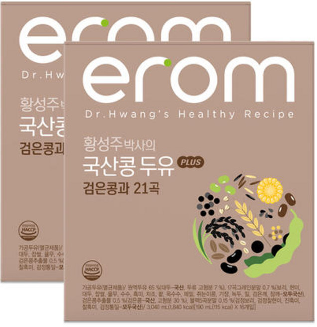 이롬 PLUS 21곡 황성주 박사 국산콩 두유, 190ml, 32개