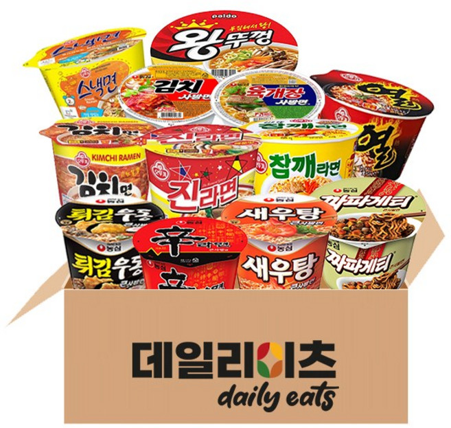 [데일리이츠] 농심 오뚜기 컵라면 큰사발 12종 (신라면+짜파게티+새우탕+튀김우동+진라면 매+열라면+참깨+김치면+스낵면+왕뚜껑) +(육개장사발면+김치사발면), 1개