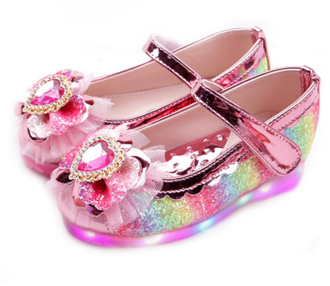 풋풋 레인보우 하트 LED 구두 라이팅구두 발광구두 여아구두 봄구두 가을구두 신학기구두 공주구두