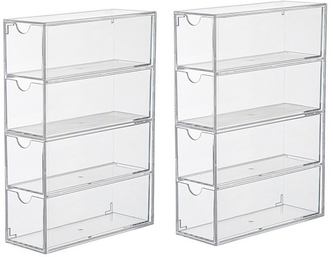 Qiaokao 서랍형 데스크탑 안경 보관함 4단, 2개, 클리어