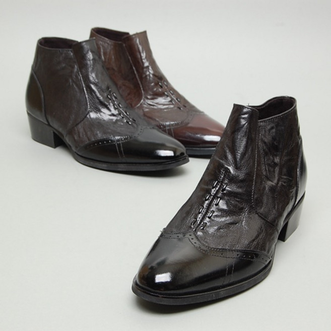 남성 양가죽 고급구두 콩캉 4.5cm 남자 지퍼 캉구두 앵클부츠 (블랙 브라운)