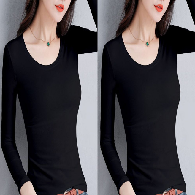 일월전빵 [당일배송] 2P 여성 데일리 슬림핏 이너 레이어드 긴팔티 긴팔티셔츠 간절기 봄 가을 기본티 B-C025-2