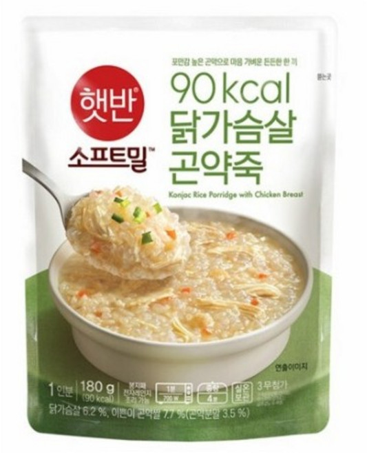 상세정보참조 햇반소프트밀 닭가슴살 곤약죽 180g, 8개