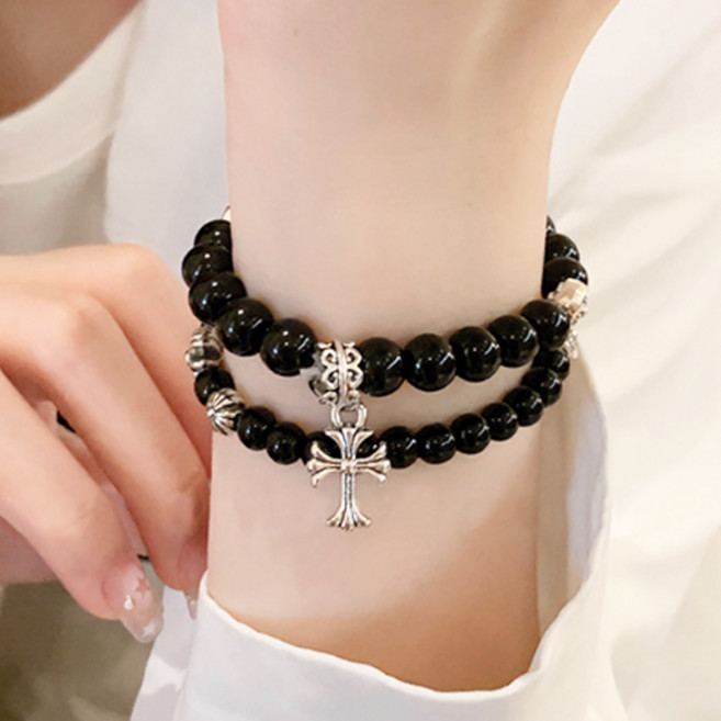 라일리 [2개세트] 크로스팬던트 크리스탈 비즈 팔찌