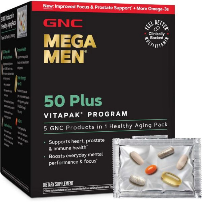 GNC Mega Men 50 Plus Vitapak Program for Men Convenient Complete Nutrition 5 Products in 1 Vitam
