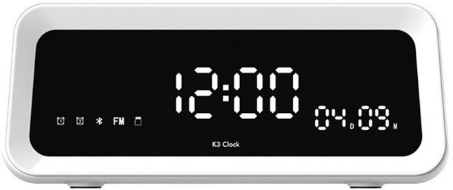 시계 기능이 있는 휴대 무선 5.4 블루투스 스피커 멋진 베이스 지원 TF 카드 재생 긴 수명, 01 WHITE