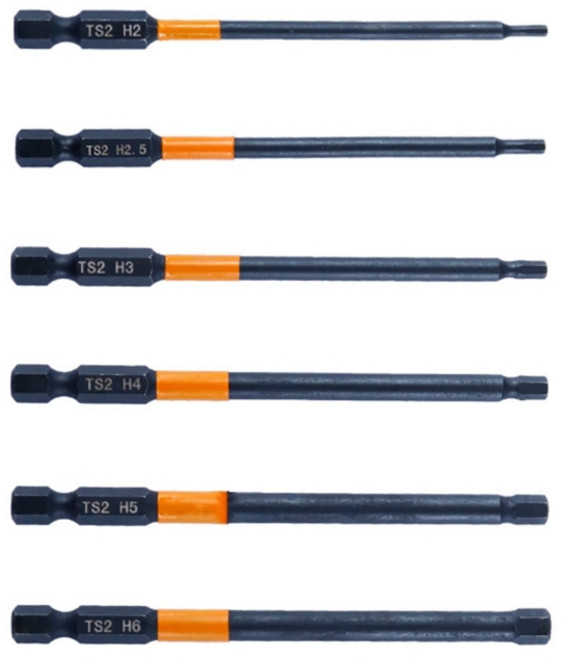 드라이버 6/7pcs 충격 육각 헤드 앨런 렌치 드릴 비트 세트 50/100mm 1/4 인치 육각형 생크 스틸 육각형 드라이버 비트 비트., 100mm six piece set