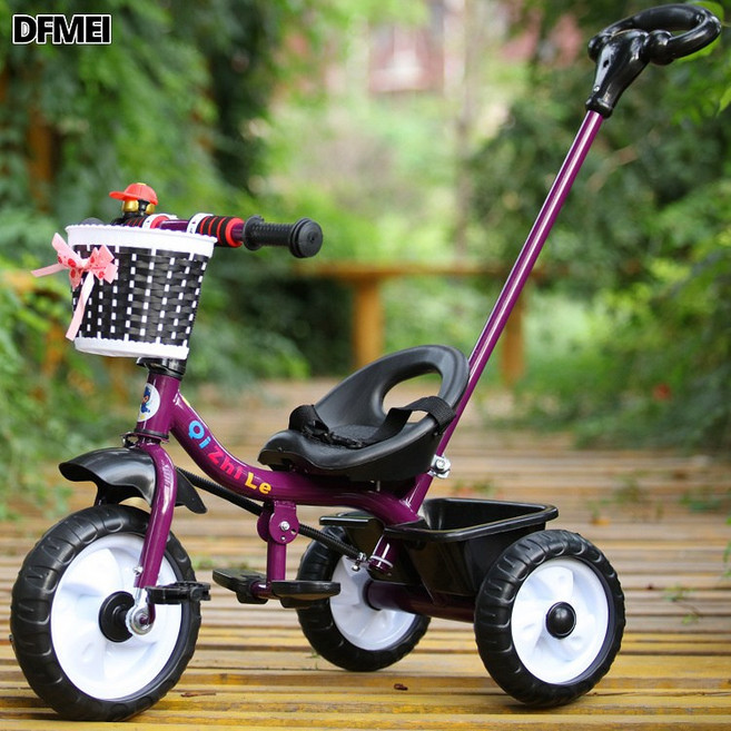 DFMEI 兒童三輪車摺疊腳踏1-3-6歲兒童自行車嬰兒手推車寶寶腳踏車單車, 1個, 1cm, 低配紫推把:參考詳情