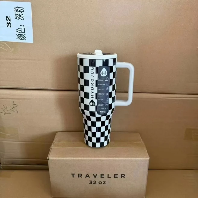 HydroJug 여행자 빨대 뚜껑 스테인레스 스틸 진공 단열 자동차 머그잔 이중 벽 아이스 텀블러 32OZ 40OZ, 02 32OZ, 04 Black white - 쿠팡