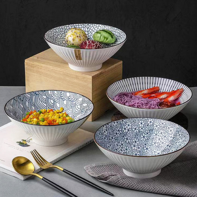 청화풍 대접 스프볼 대용량라면그릇 비빔밥그릇 파스타볼 샐러드볼 20.5CM, 4개, 청화자기