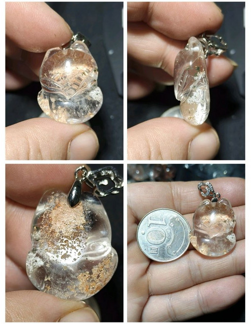 粉晶 髪晶 狐狸 吊墜 項鍊