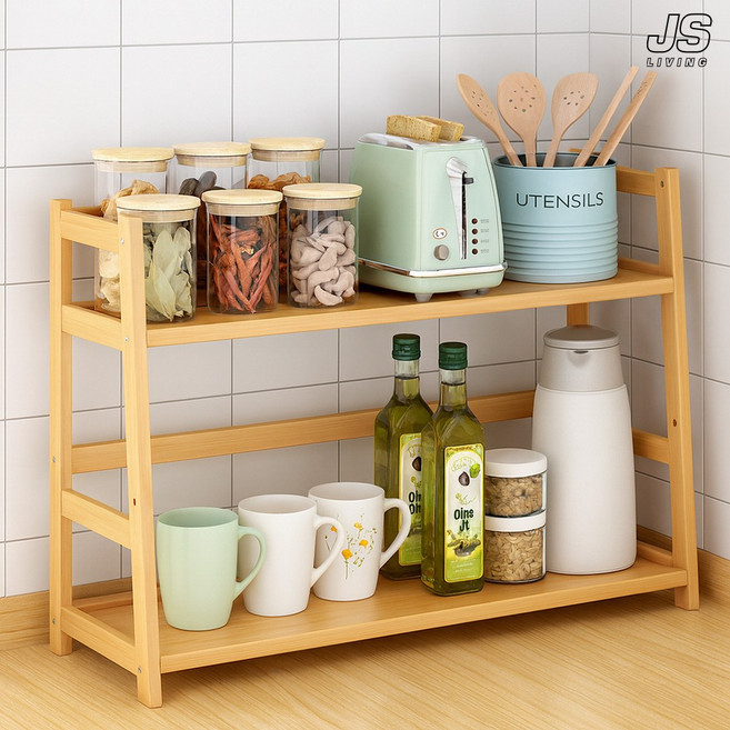 JS리빙 튼튼한 2단 우드 부엌 정리대 엔틱 주방 용품 틈새 인테리어 원목 선반 키친 다이 양념통 조미료 컵 진열대 식탁 보조 수납 / JSLIVING @Mudd 7980147A5, 무드 주방선반 (단품/1개)