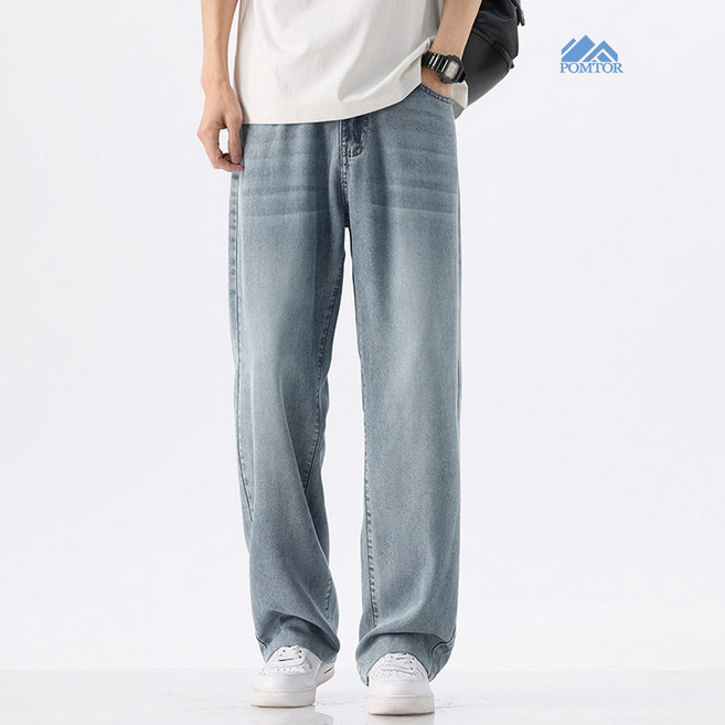 POMTOR 남자 청바지 쿨진 편한 얇은 텐셀 데님팬츠 빅사이즈 캐주얼