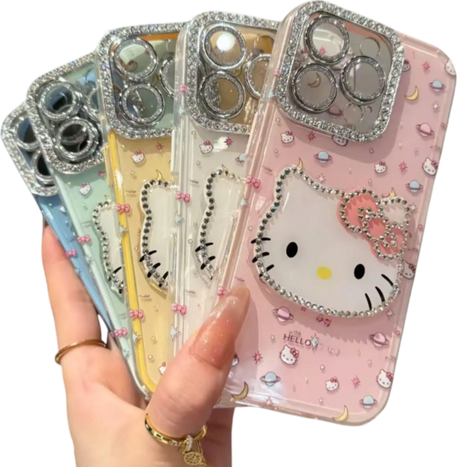 아이폰 헬로키티 큐빅 투명 글리터 카메라보호 반짝이 하드 젤리 케이스