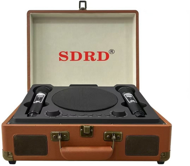 SDRD 藍牙喇叭 SD2109 貓頭鷹ktv 重低音音響 雙人無線麥克風 露營會議, 棕色+防噴套