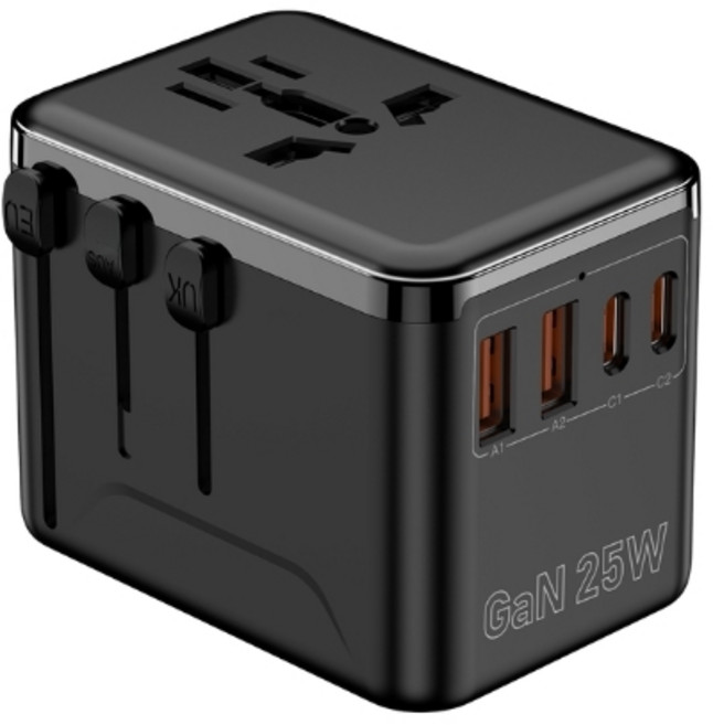 氮化鎵 GaN 萬國轉接頭 PD25W 多孔旅行充電座 支援快充, 1個