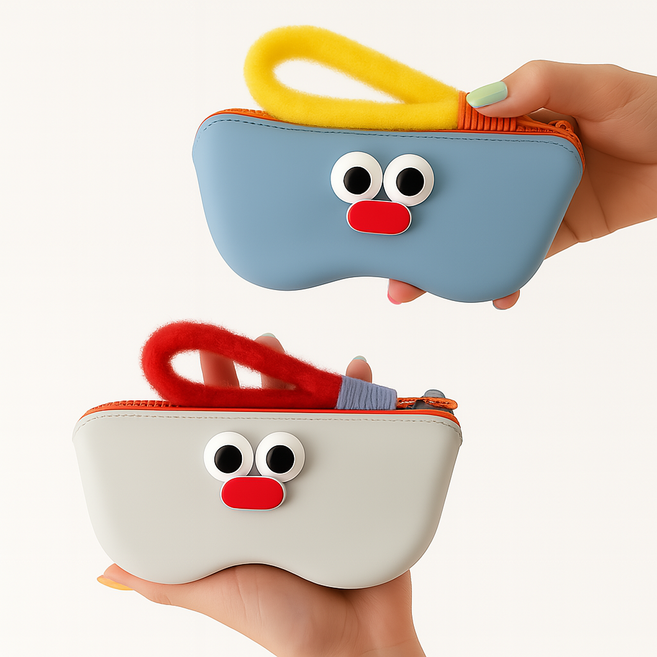 트렌도가 실리콘 안경 가방걸이 케이스, 베이지-레드 끈, 1개