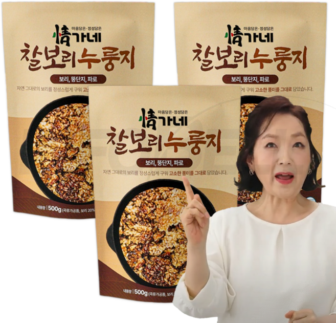 [TV홈쇼핑정품 인포벨]정가네 찰보리 누룽지 고단백 돼지감자 파로 장미화 건강 끓여먹는 영양 가마솥 누룽지, 3개, 500g