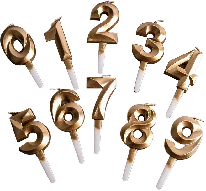 메탈릭 스타일 올넘버 숫자초 세트, 1세트, 골드