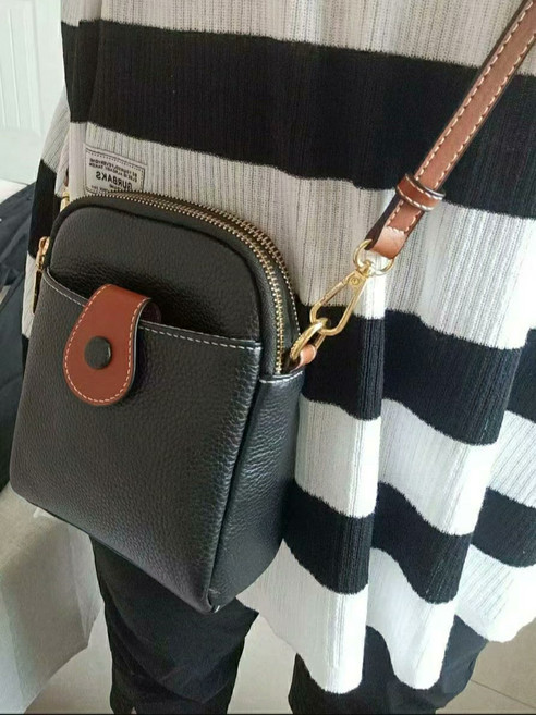 真皮手機包 牛皮斜挎包 女包單肩包 黑色