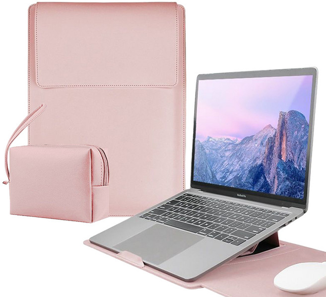 SEVOREN 다용도 노트북 파우치 거치대 패드 겸용 맥북 LG그램 삼성 13/14/15/16 인치 융쿠션 스크래치방지 휴대용 노트북 파우치 가죽 커버 가방 케이스, 1개, 핑크색