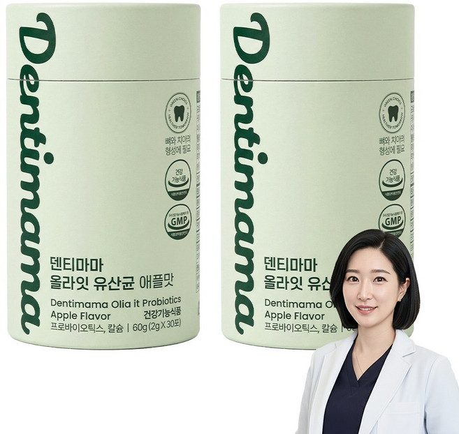 [치과의사 개발] 덴티마마 올라잇 유산균 애플맛, 60g, 2개
