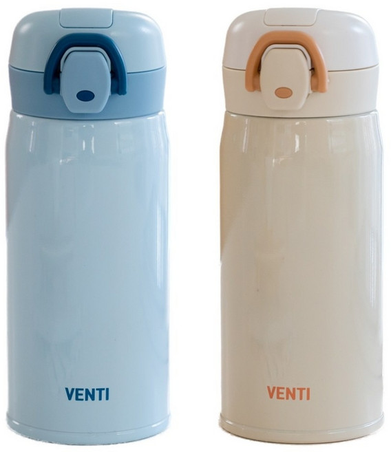 벤티 아동용 원터치 보온보냉병 350ml 2p 세트, 샤인블루+샤인베이지, 1세트
