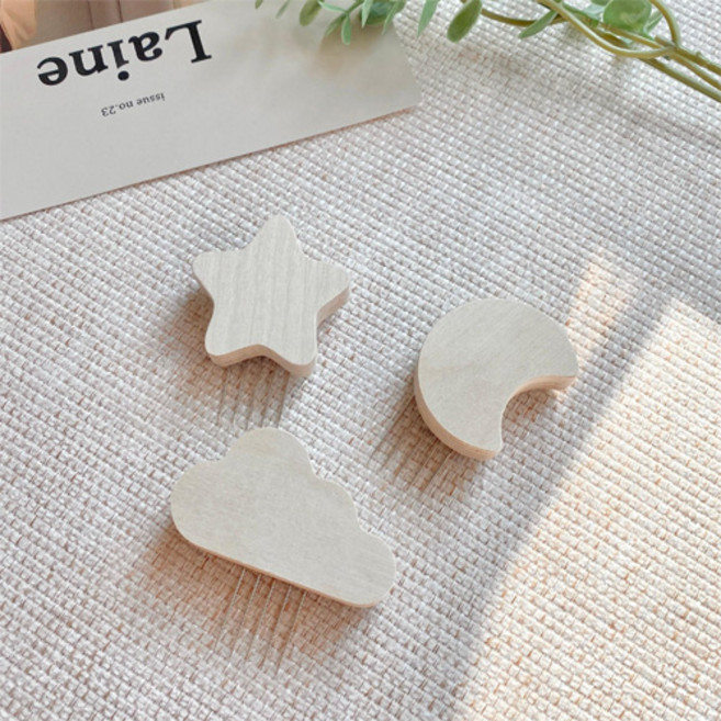 뚜뚜아트 원목 우드 꼭꼬핀 나무 벽걸이 후크 3p, 별, 달, 구름 세트, 1세트