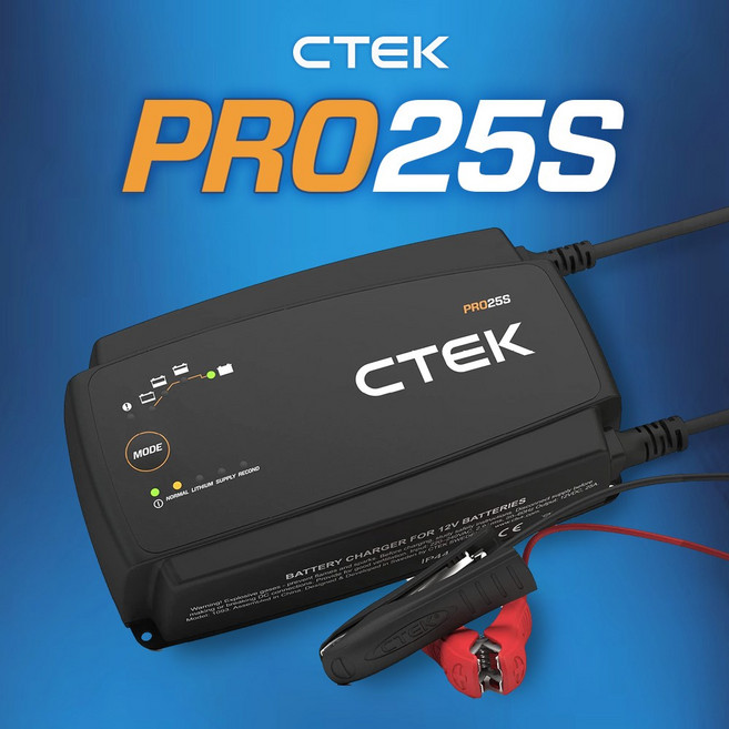 CTEK PRO25S 12V 프로25S 자동차 방전 배터리 복원 씨텍 충전기 한국 정발품 25A 납산/AGM/리튬 밧데리, 1개