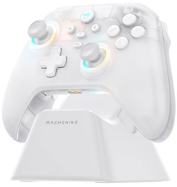 Machenike 메카닉 G3 V2 무선 컨트롤러 PC 안드로이드 iOS 닌텐도 스위치 호환 RGB 게임패드, 1개, 화이트(충전 도크 포함)