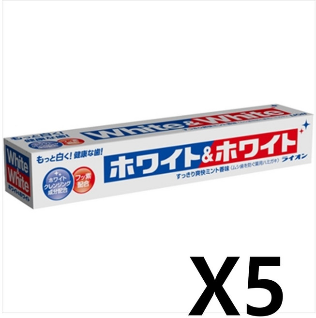 일본 라이온 미백 치약 화이트엔 화이트, 5개