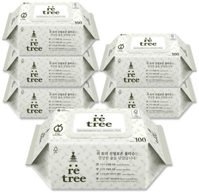 리트리 더도톰한 4겹원단 물티슈 캡형, 100개입, 6개