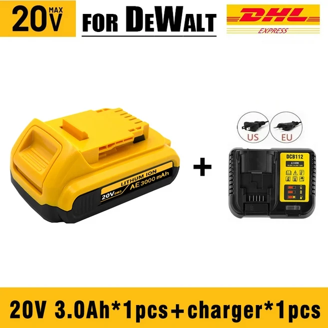 호환 20V/60V 디월트 전동 공구 배터리 DCB206 DCF887 DCG405 DCD791 DCF922 DCF850 DCD805, 2.0Ah x1pcs-charger
