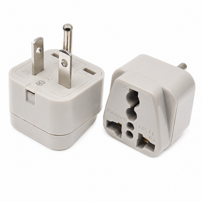 萬用轉換插頭 支援各國電器插腳 台灣NEMA 6-20P美標T型, 1個, 米黃色, 3cm
