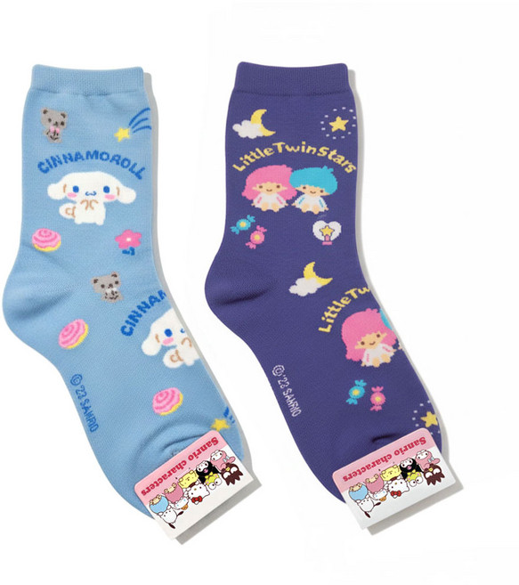 국내 생산 산리오 정품 라이센스 캐릭터 여성 컬러 중목 양말