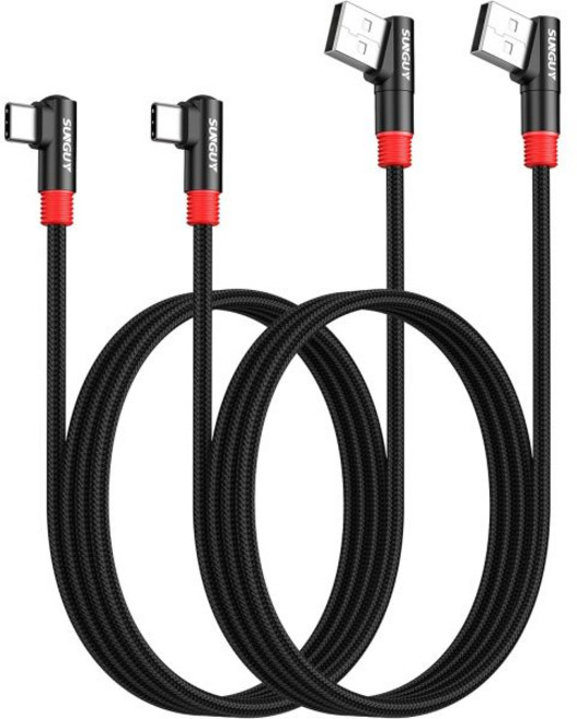 선가이 6인치0.15미터 직각 USB C to A 케이블 2개 세트 3암페어 짧은 90도 USBC 고속 충전 데이터 전송 나일론 꼬임 방지 아이폰 17 16 15 프로프로 맥스, 3FT, Black, 2