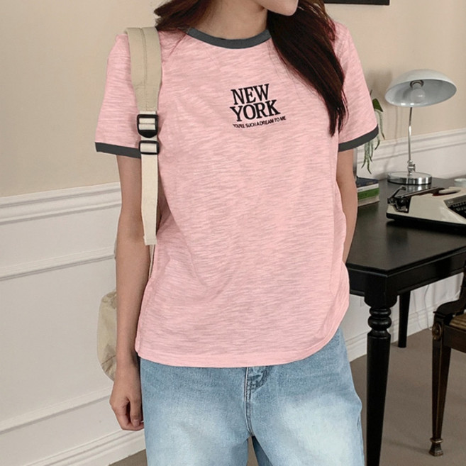 마이쏭 여성 라운드넥 여름반팔 뉴뉴랍빠배색슬라브티