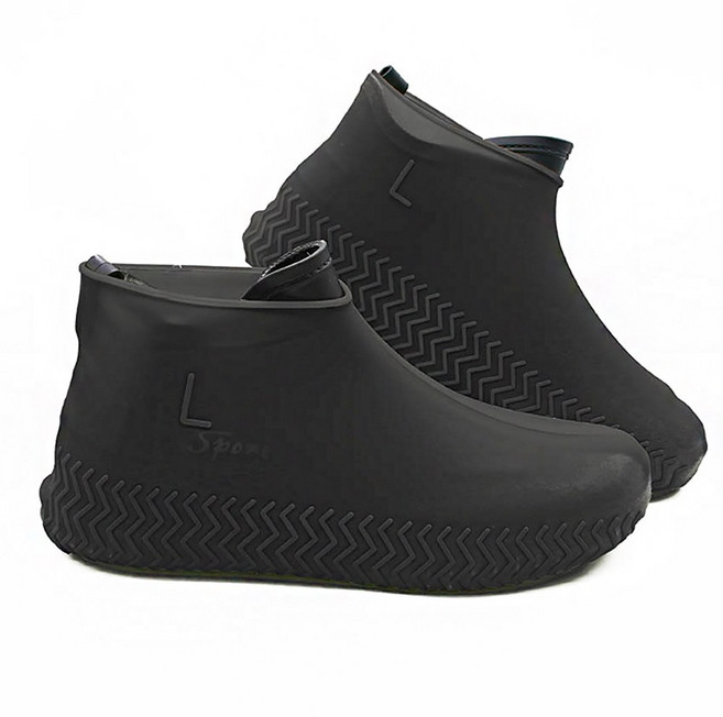 레인부츠 실리콘 방수 신발커버, 블랙 L, 2세트
