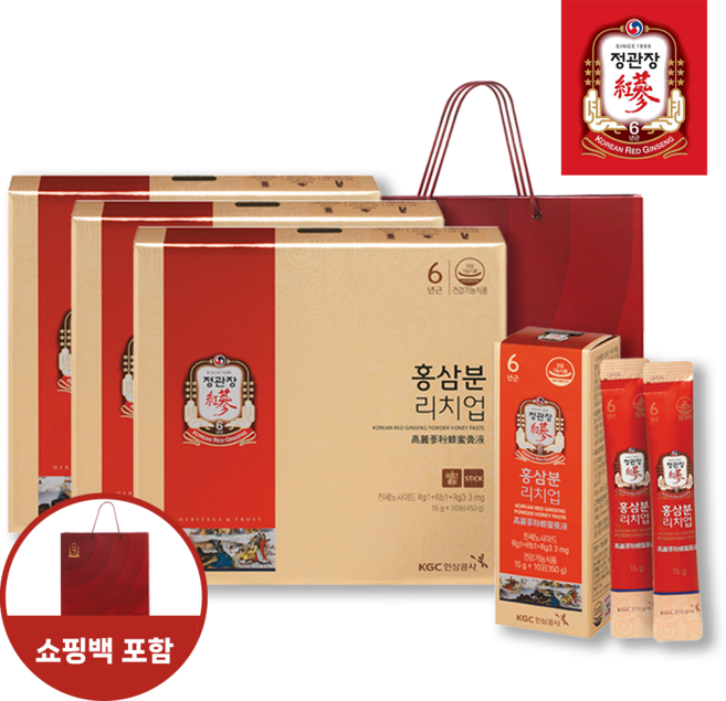 정관장 홍삼건 데일리스틱 15g x 30포 (쇼핑백포함), 450g, 3개