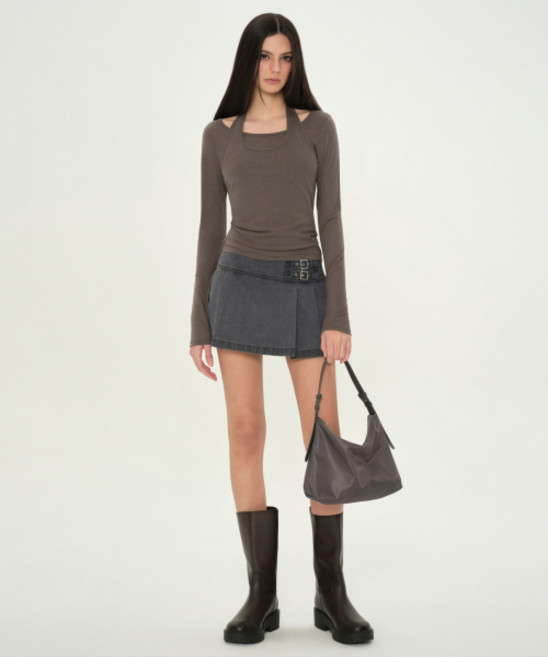 무신사 스탠다드 WOMAN 우먼즈 울 텐셀 홀터 레이어드 긴소매 티셔츠 브라운 MWFTL3A04-BR 505