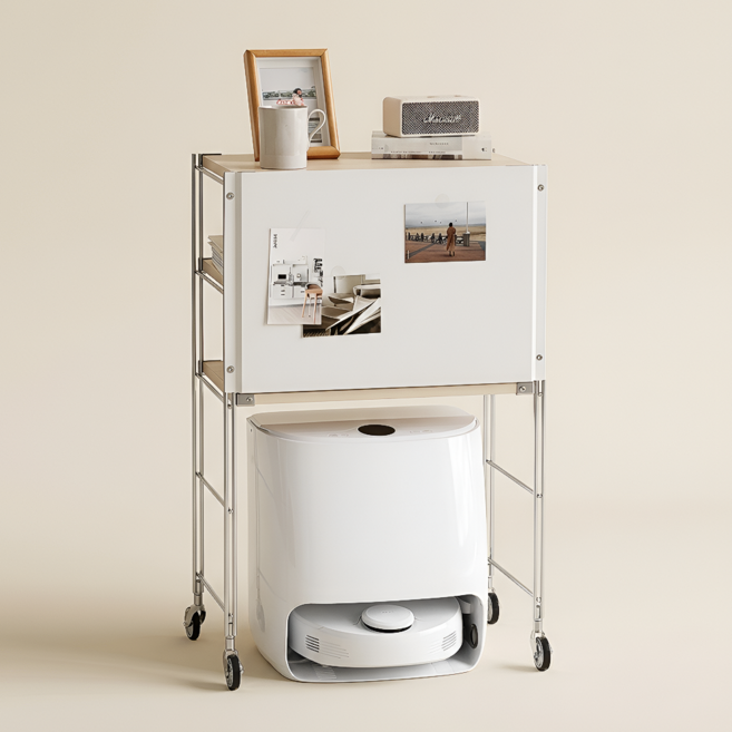 픽벨 바퀴형 로봇청소기 수납장 다용도 이동식 보관함, 메이플