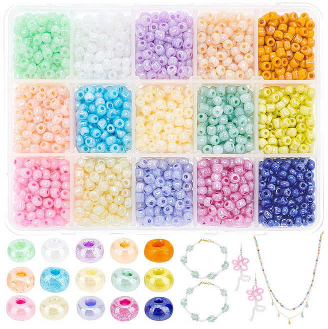 3000개 실론산 유리 시드 비즈 둥근 모양 혼합 색상 직경 4mm 구멍 크기: 1.5mm, 혼합색
