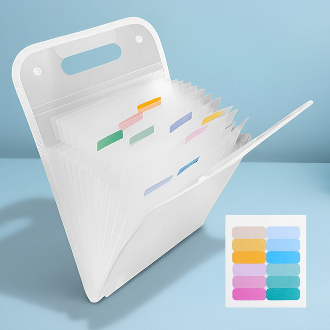 이지유 대용량 손잡이 아코디언 파일정리함 인덱스 포켓 A4 서류정리 13칸, 1개, 화이트