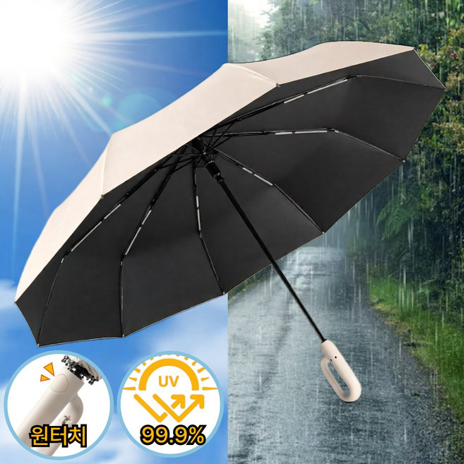 [루니오] 올데이 3단 자동우산 UV차단우산 초경량 양우산 강풍방지
