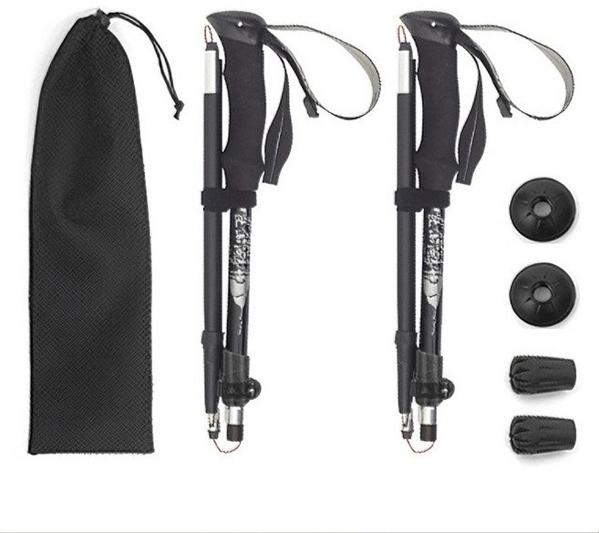 GLEWIFIT 알루미늄 등산봉 2개 세트 5단 신축 경량 하이킹 스틱 등산 트레킹 아웃도어, 검정색