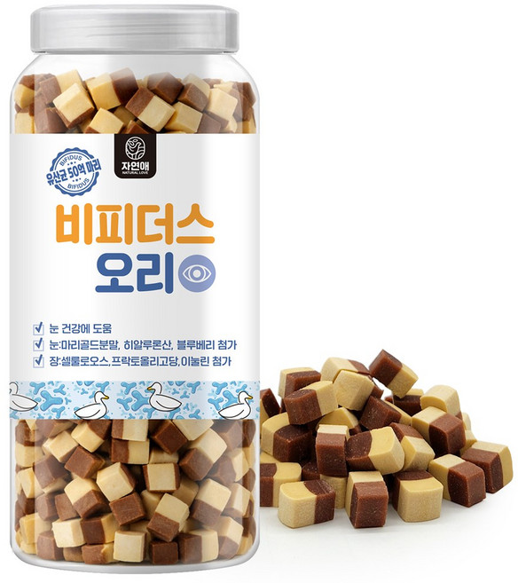 자연애보틀 유산균 장&눈 강아지 고양이 영양간식, 오리_유산균샌드, 500g, 1개
